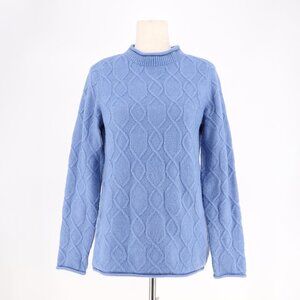 TALBOTS Cable Knit Rolled Mockneck Sweater Alpaca Wool Blend Blue Size M